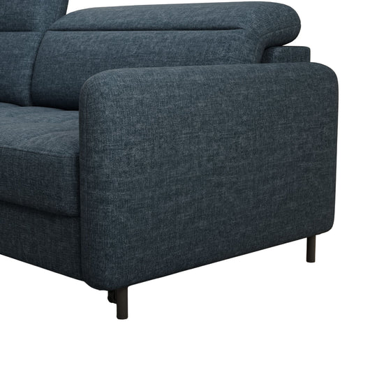 Canapé convertible d'angle gauche Borea en tissu bleu foncé avec coffre
