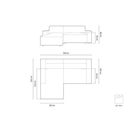 Canapé convertible d'angle gauche MICADONI Jodie 3 places en tissu beige