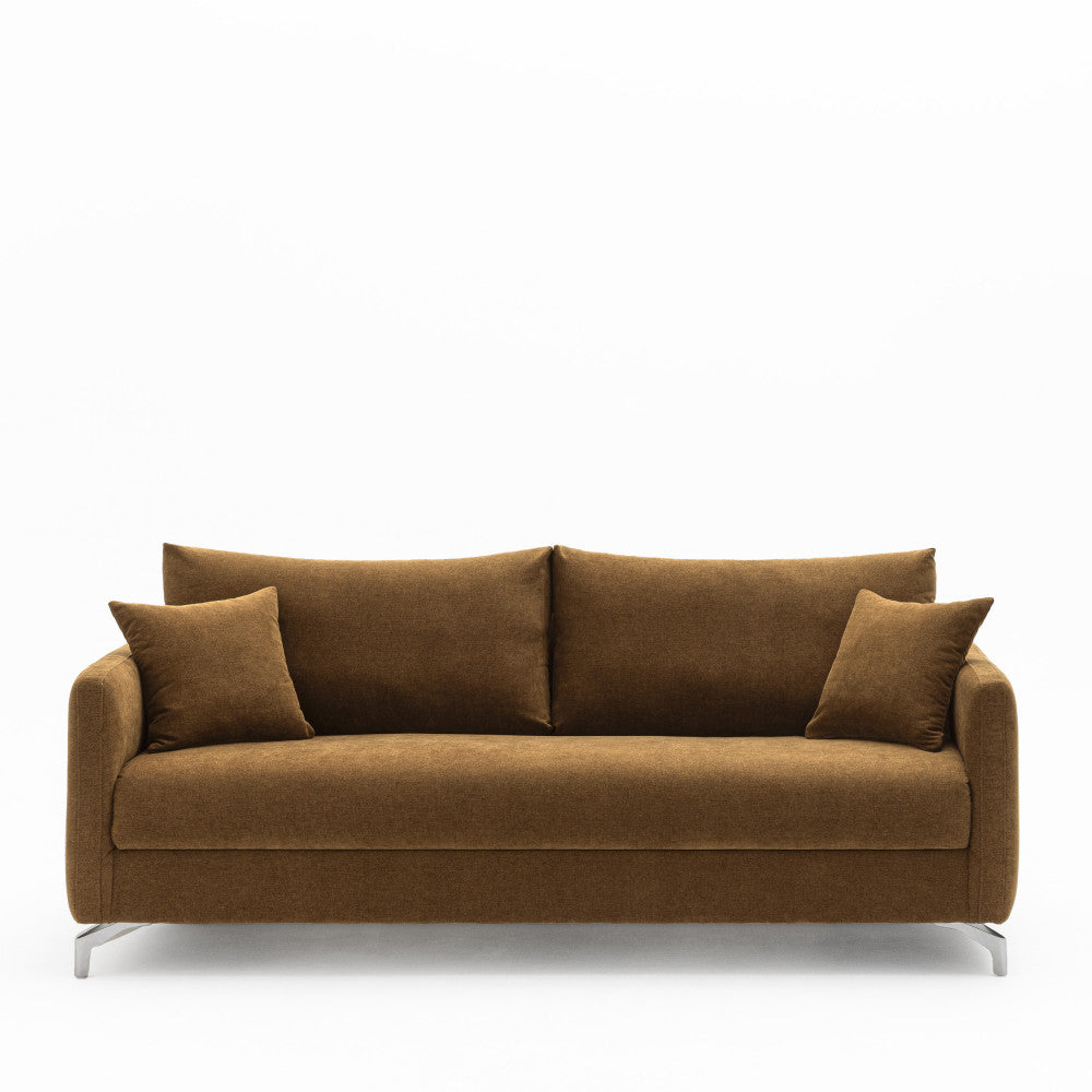 Canapé convertible express DRAWER Steffen 3 places en tissu Bronze et pieds chrome