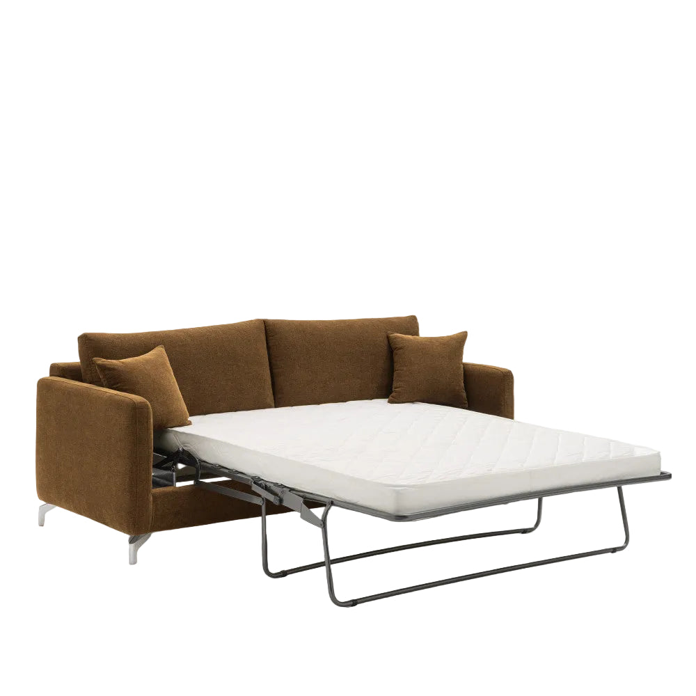 Canapé convertible express DRAWER Steffen 3 places en tissu Bronze et pieds chrome