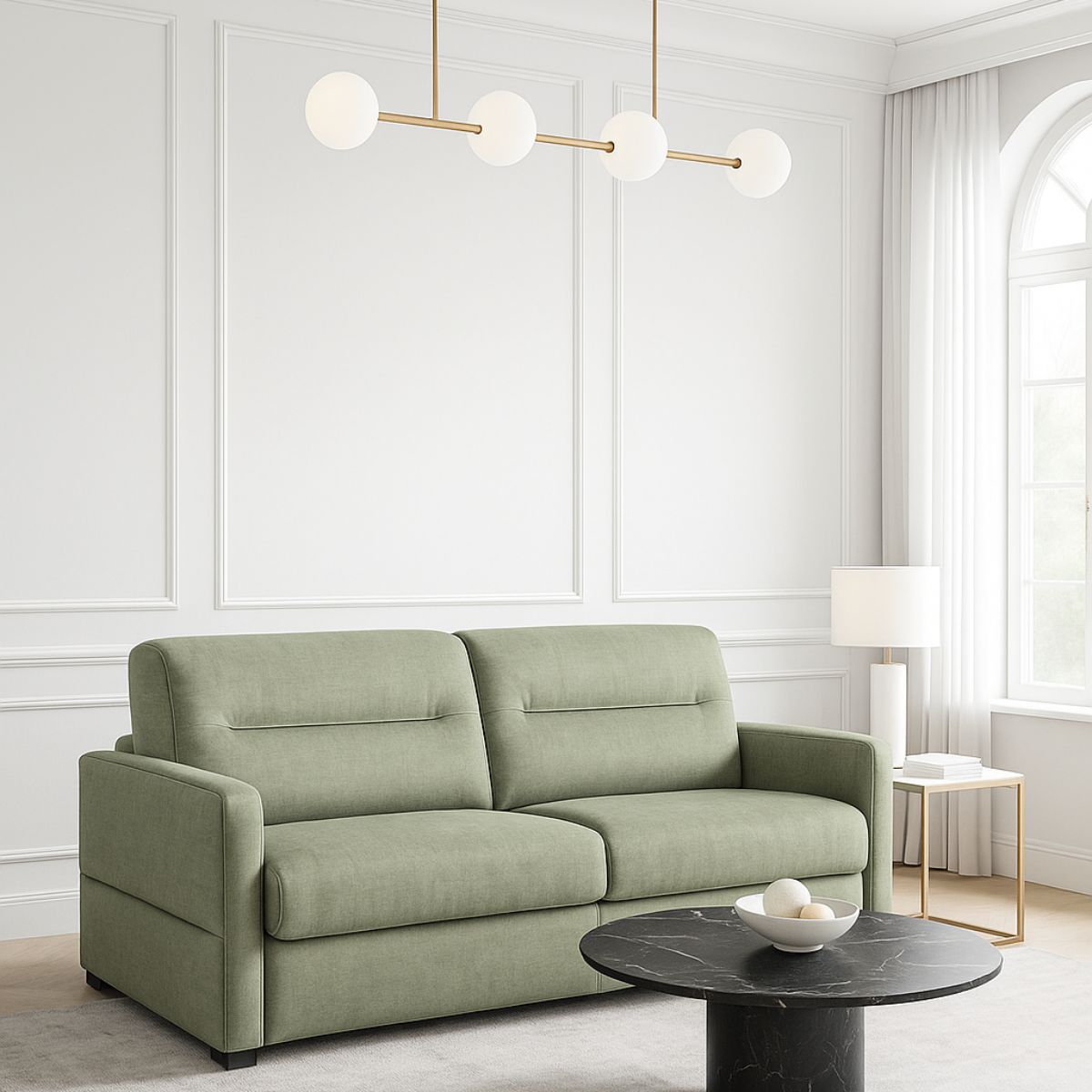 Canapé convertible 4 places en velours déperlant Kaki- Convertible Center