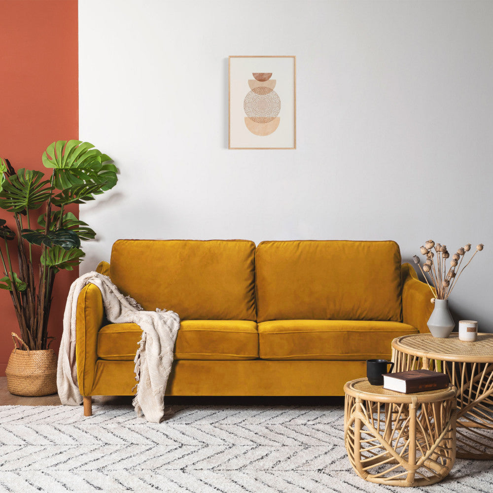 Canapé convertible DRAWER Vornay express 2 places en velours jaune moutarde