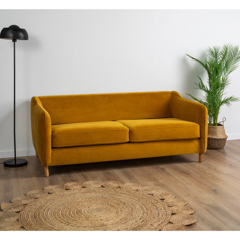 Canapé convertible DRAWER Vornay express 2 places en velours jaune moutarde