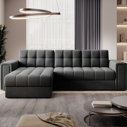 Canapé d'angle convertible LES TENDANCES Klumann en velours gris foncé