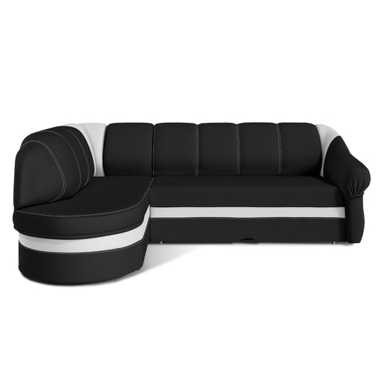 Canapé d'angle gauche convertible LES TENDANCES Sundy 4 places en tissu blanc et noir