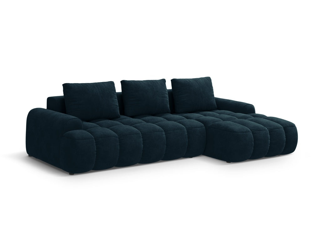 Canapé d'angle droit convertible COSMOPOLITAN DESIGN Linz 3 places en velours bleu pétrole