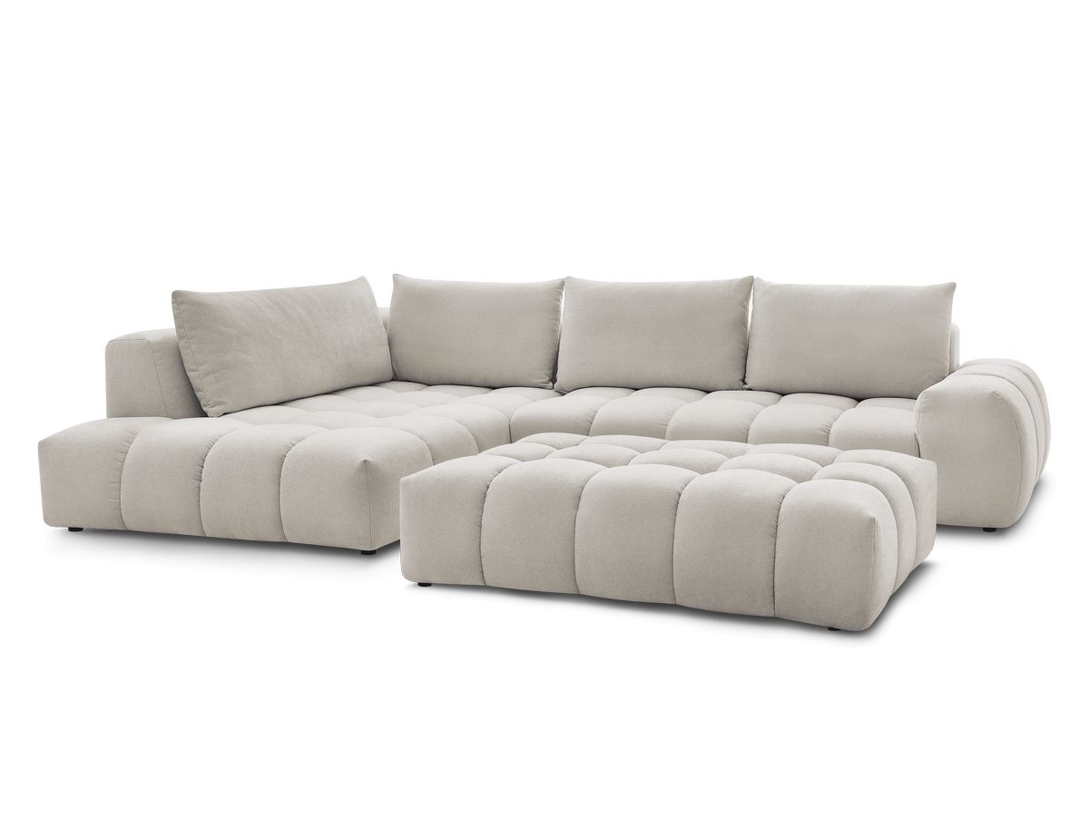 Canapé d'angle gauche EVEREST 4 coussins tissu texturé avec pouf