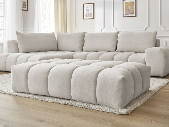 Canapé d'angle gauche EVEREST 4 coussins tissu texturé avec pouf