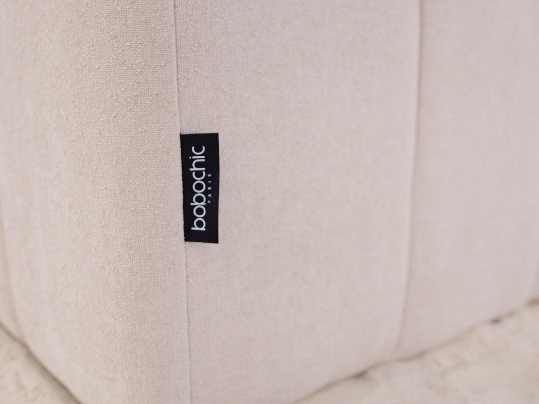 Canapé d'angle gauche EVEREST 4 coussins tissu texturé avec pouf