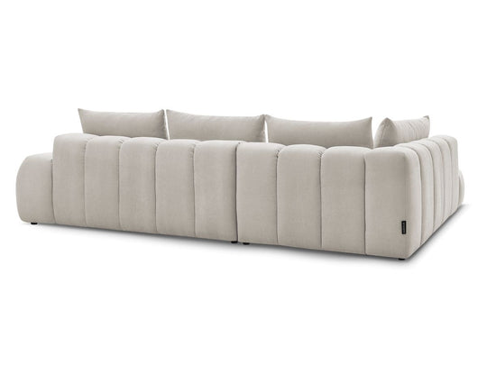 Canapé d'angle gauche EVEREST 4 coussins tissu texturé avec pouf