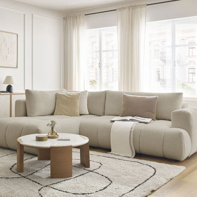 Canapé d'angle gauche L convertible BOBOCHIC Fuji en tissu lisse beige