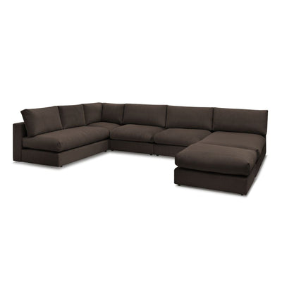 Canapé d'angle modulable BOBOCHIC Paris en velours côtelé Marron avec 3 chauffeuses, 1 méridienne, 1 angle, et 1 pouf