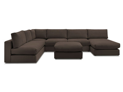 Canapé d'angle modulable BOBOCHIC Paris en velours côtelé Marron avec 3 chauffeuses, 1 méridienne, 1 angle, et 1 pouf