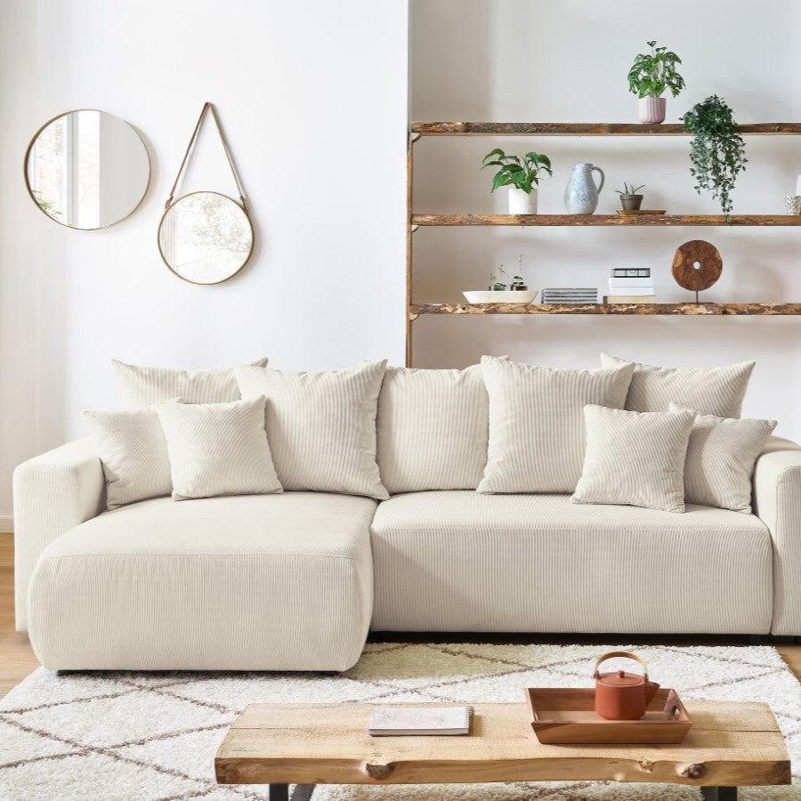 Canapé d'angle réversible convertible coffre BOBOCHIC Envy velours côtelé Beige