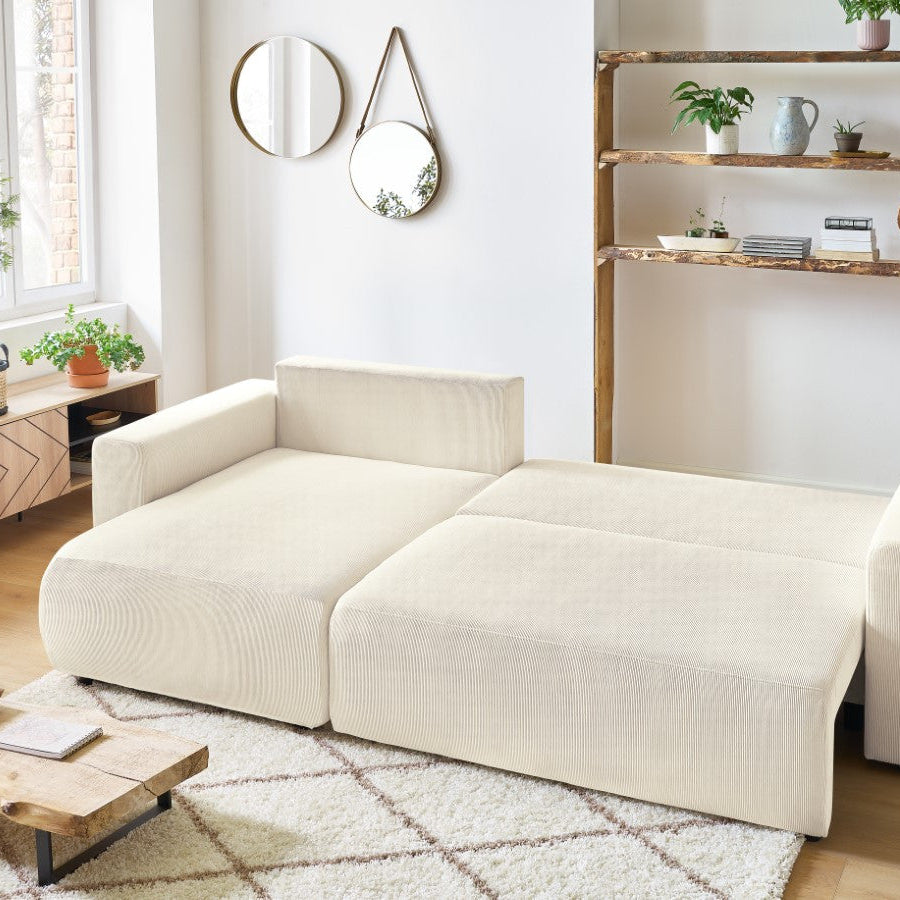 Canapé d'angle réversible convertible coffre BOBOCHIC Envy velours côtelé Beige