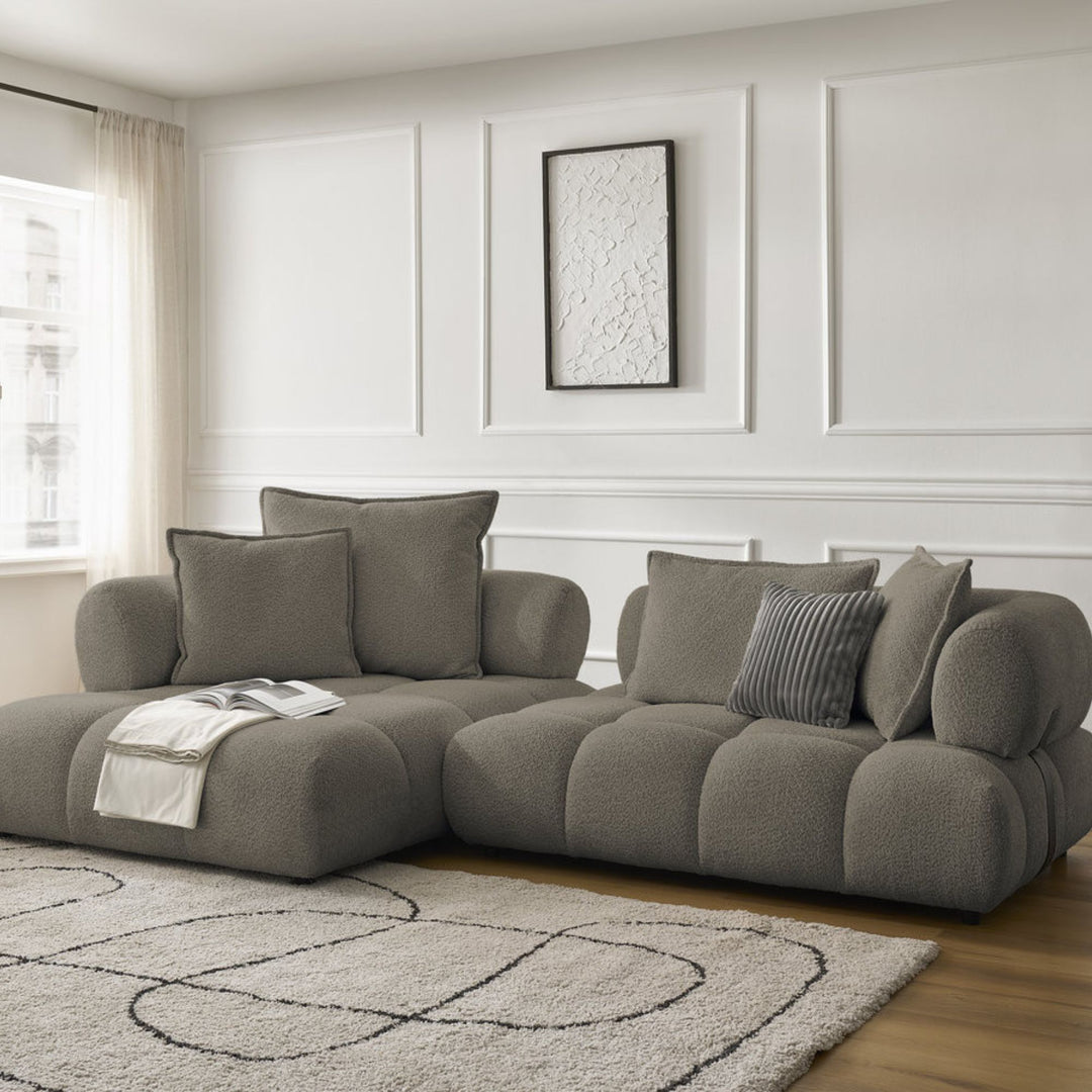 Canapé d'angle BOBOCHIC Alya en tissu bouclé taupe