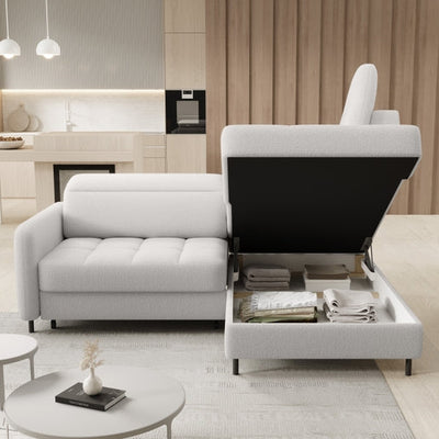 Canapé d'angle Borea en tissu convertible avec coffre