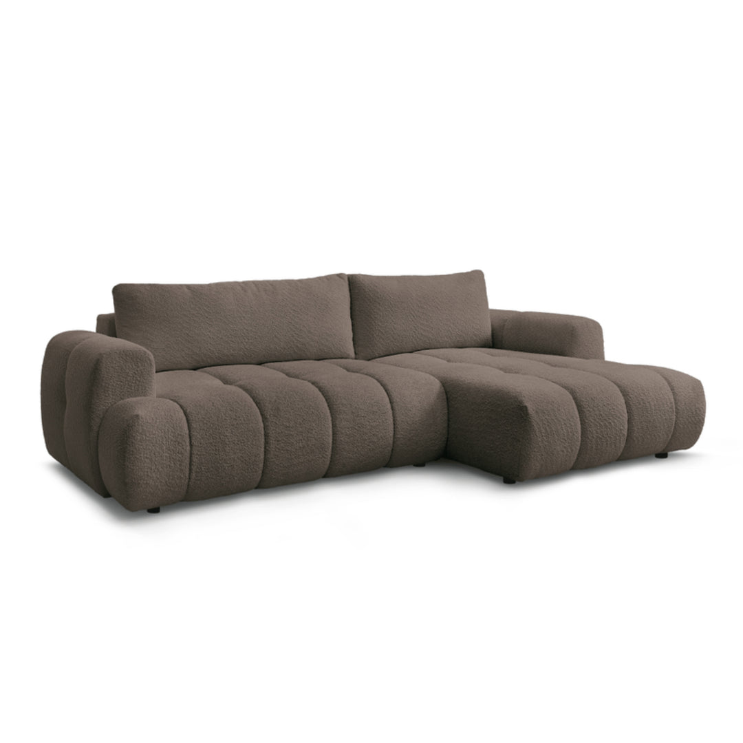Canapé d'angle convertible BOBOCHIC Fuji 3 places en tissu bouclette marron