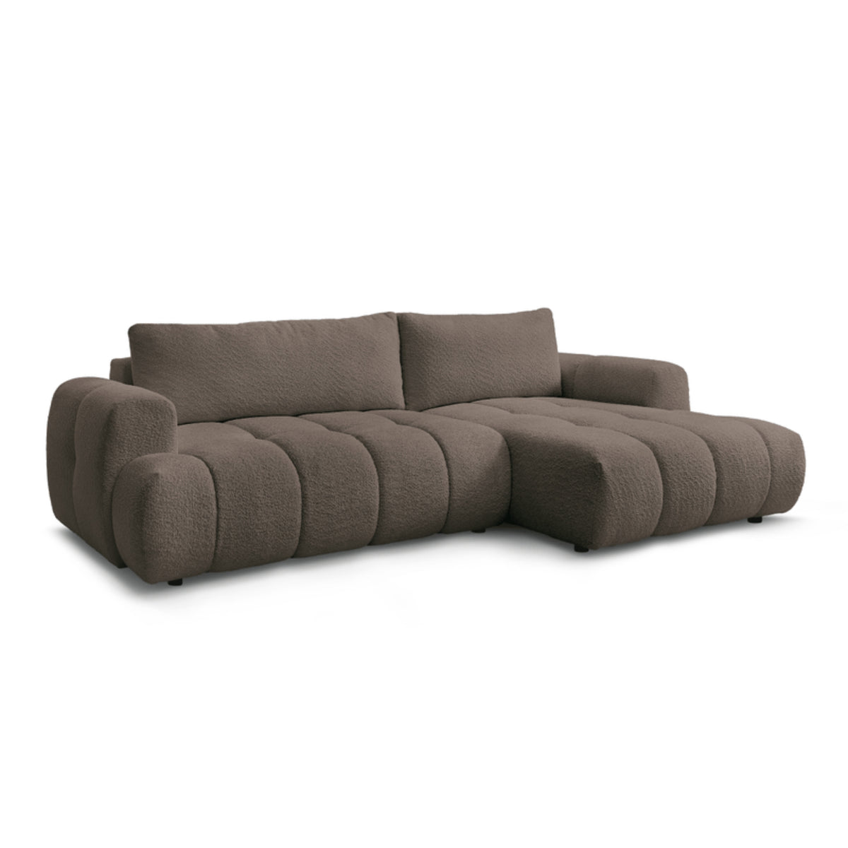 Canapé d'angle convertible BOBOCHIC Fuji 3 places en tissu bouclette marron