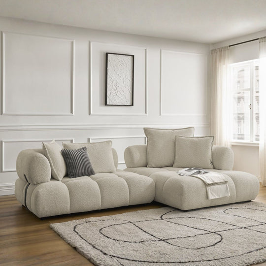 Canapé d'angle droit BOBOCHIC Alya 4 places en tissu bouclette beige