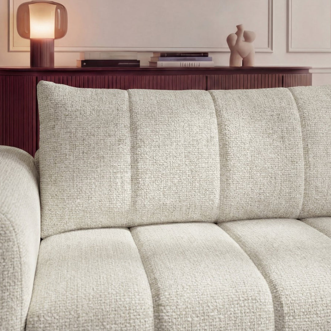Canapé d'angle droit BOBOCHIC Nesty 3 places en tissu chiné beige avec pouf