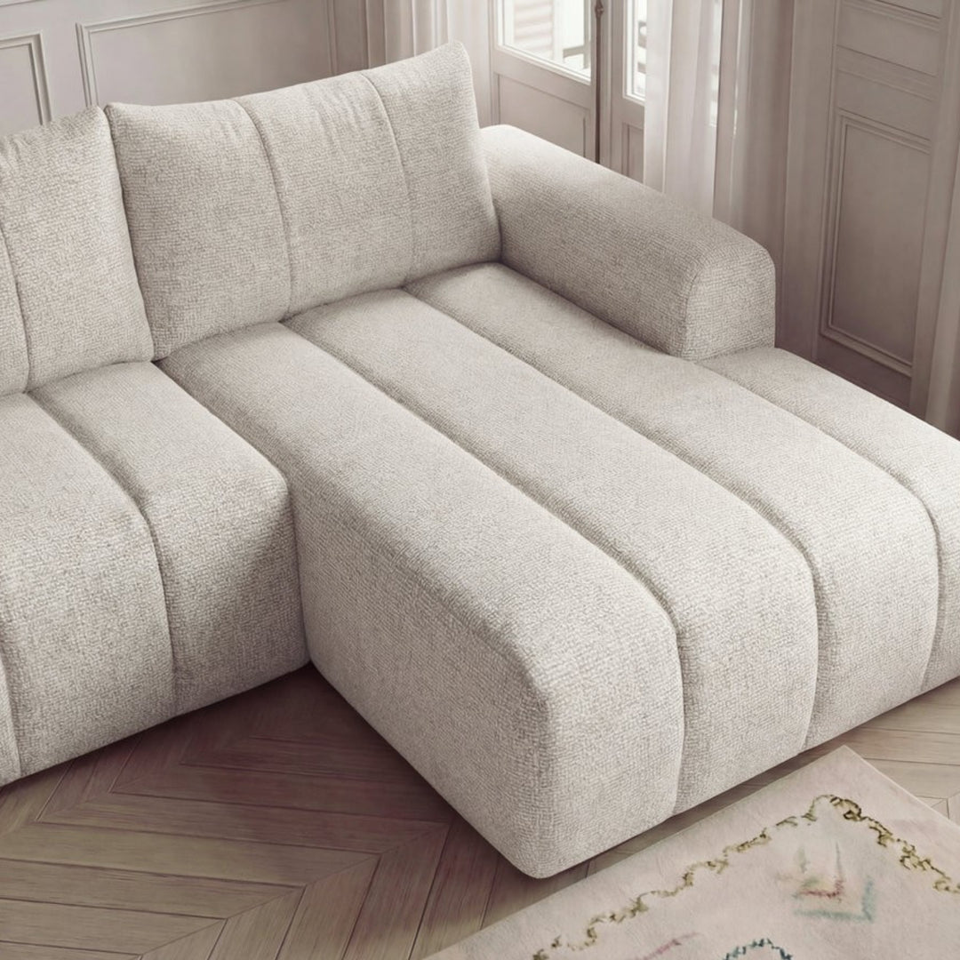 Canapé d'angle droit BOBOCHIC Nesty 3 places en tissu chiné beige avec pouf