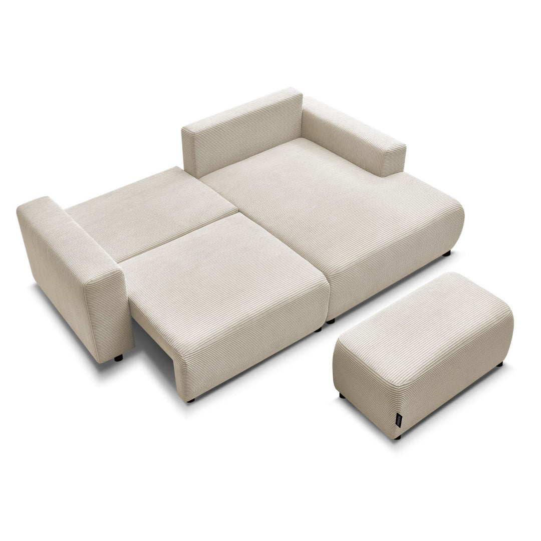 Canapé d'angle droit convertible BOBOCHIC Atilla 4 places avec coffre en velours côtelé beige