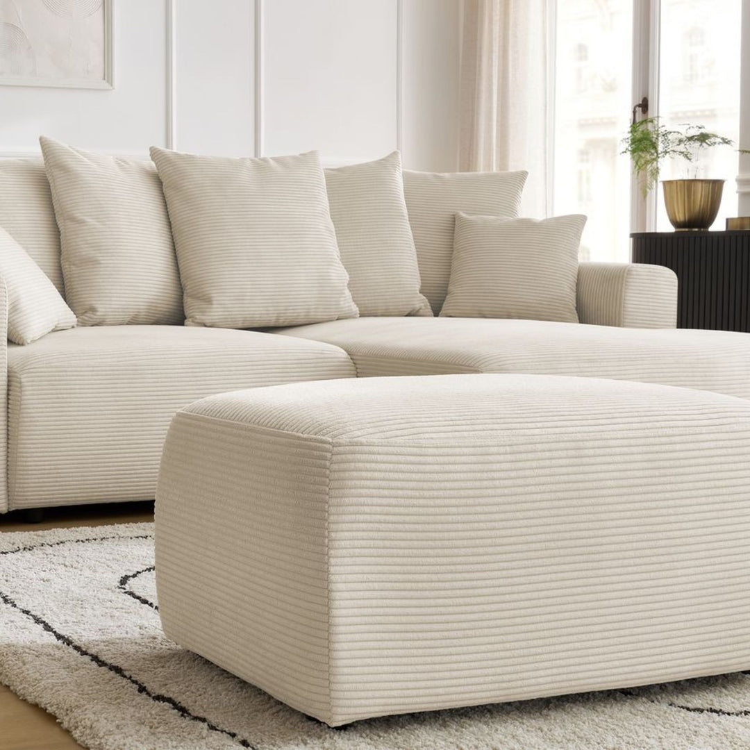 Canapé d'angle droit convertible BOBOCHIC Atilla 4 places avec coffre en velours côtelé beige