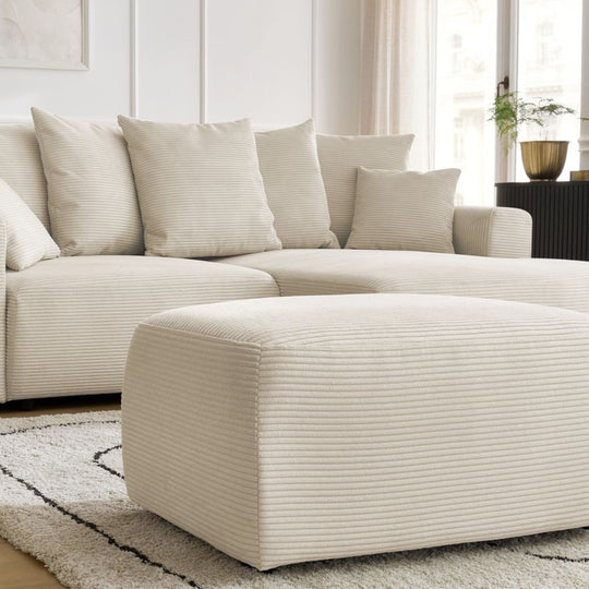 Canapé d'angle droit convertible BOBOCHIC Atilla 4 places avec coffre en velours côtelé beige