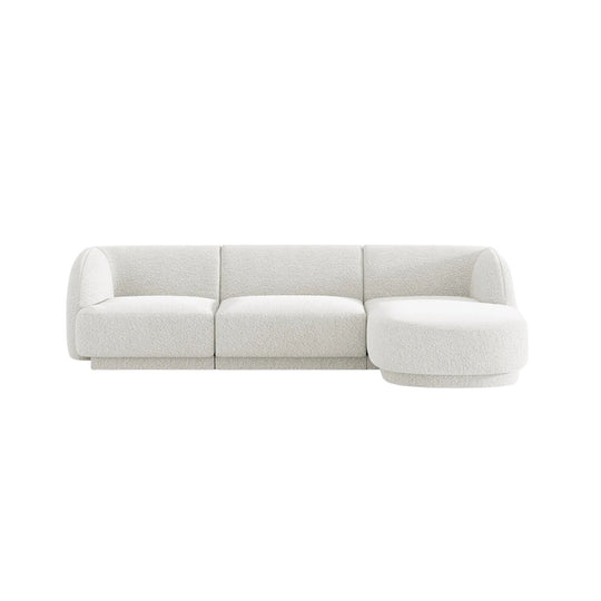 Canapé d'angle droit MICADONI Miley 4 places en tissu bouclé blanc