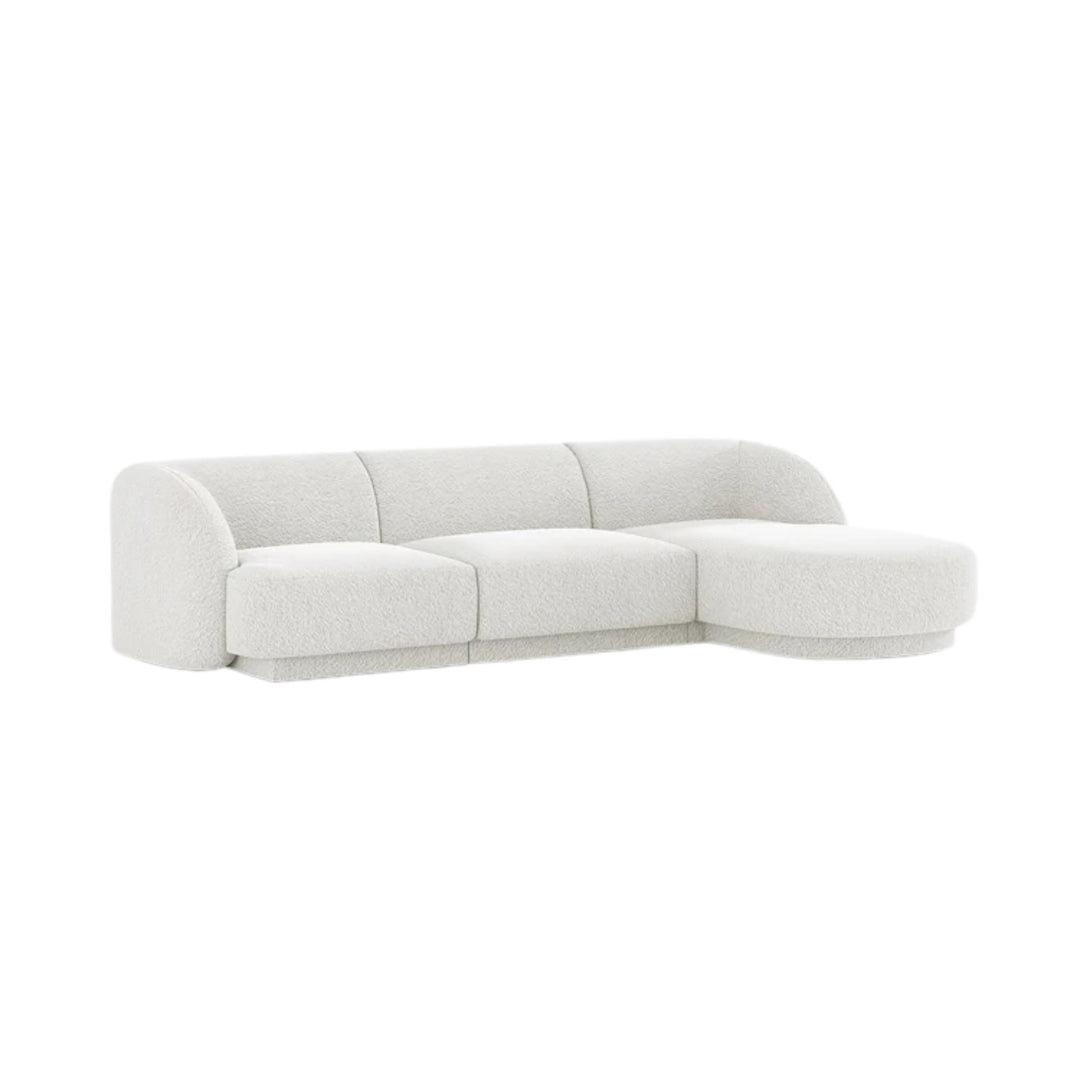 Canapé d'angle droit MICADONI Miley 4 places en tissu bouclé blanc