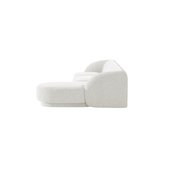 Canapé d'angle droit MICADONI Miley 4 places en tissu bouclé blanc