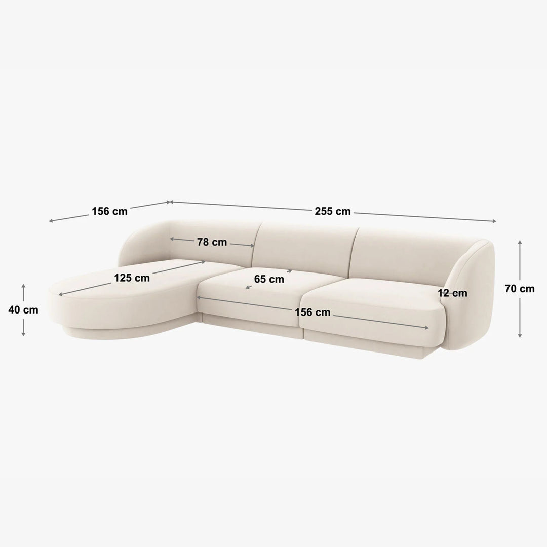Canapé d'angle droit MICADONI Miley 4 places en tissu bouclé blanc