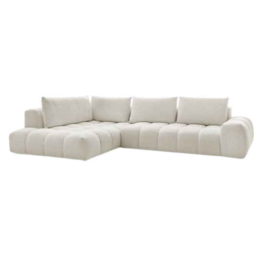 Canapé d'angle gauche BOBOCHIC Everest en tissu chiné blanc