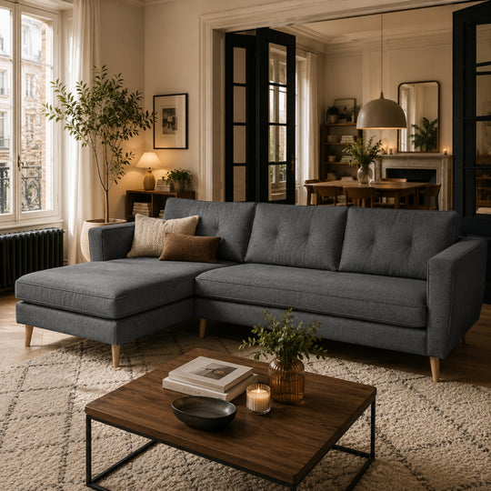 Canapé d'angle gauche CAMIF Ondine 4 places en tissu anthracite