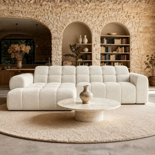 Canapé d'angle gauche CASANOVA Alexia 4 places en tissu bouclette beige