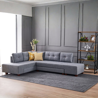 Canapé d'angle gauche convertible LES TENDANCES Divona 5 places en tissu Gris
