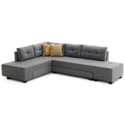 Canapé d'angle gauche convertible LES TENDANCES Divona 5 places en tissu Gris