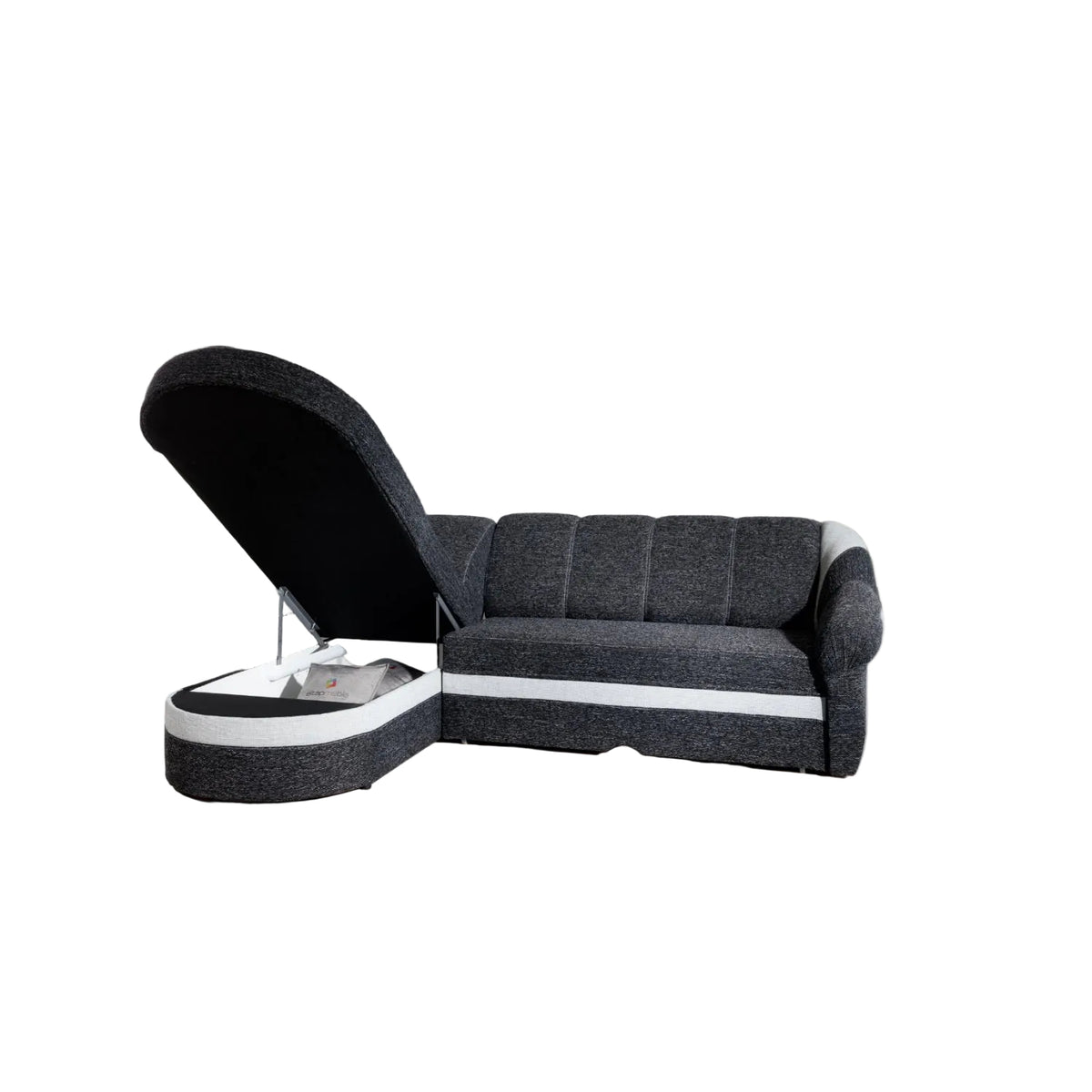 Canapé d'angle gauche convertible LES TENDANCES Sundy 4 places en tissu blanc et noir