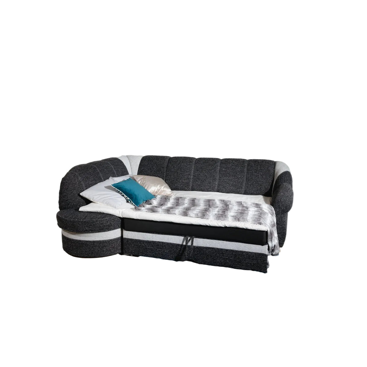 Canapé d'angle gauche convertible LES TENDANCES Sundy 4 places en tissu blanc et noir