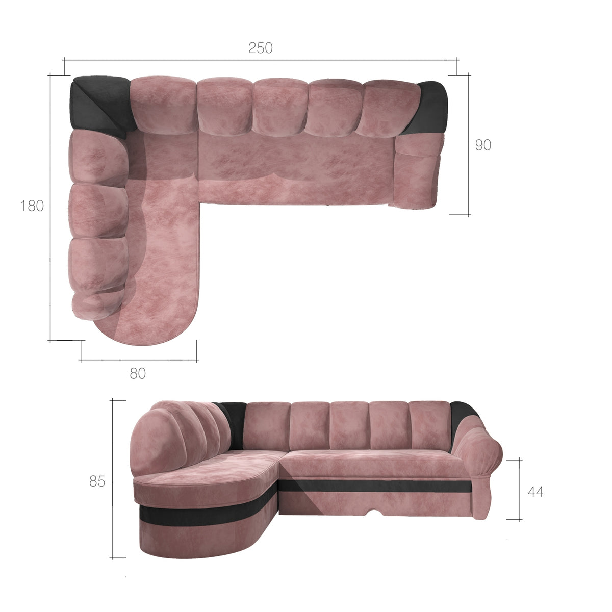 Canapé d'angle gauche convertible LES TENDANCES Sundy 4 places en tissu blanc et noir