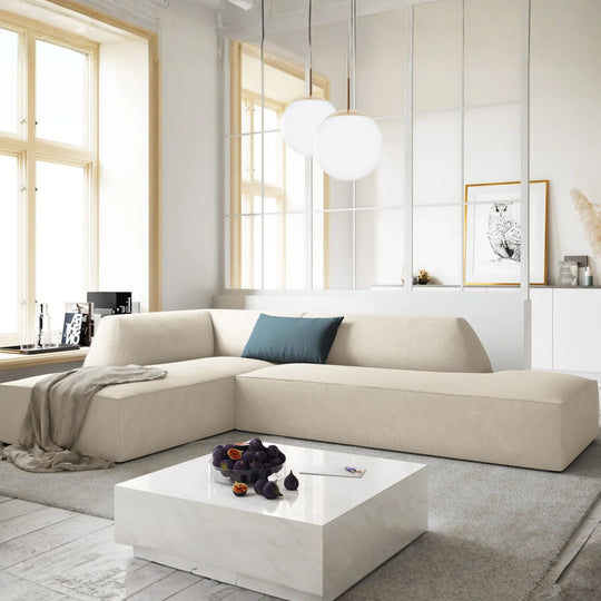 Canapé d'angle gauche MICADONI Ruby en velours beige