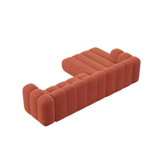 Canapé d'angle gauche MICADONI Lupine 4 places en velours corail