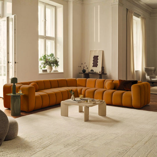 Canapé d'angle et fauteuil MICADONI Lupine 8 places en velours Terracotta