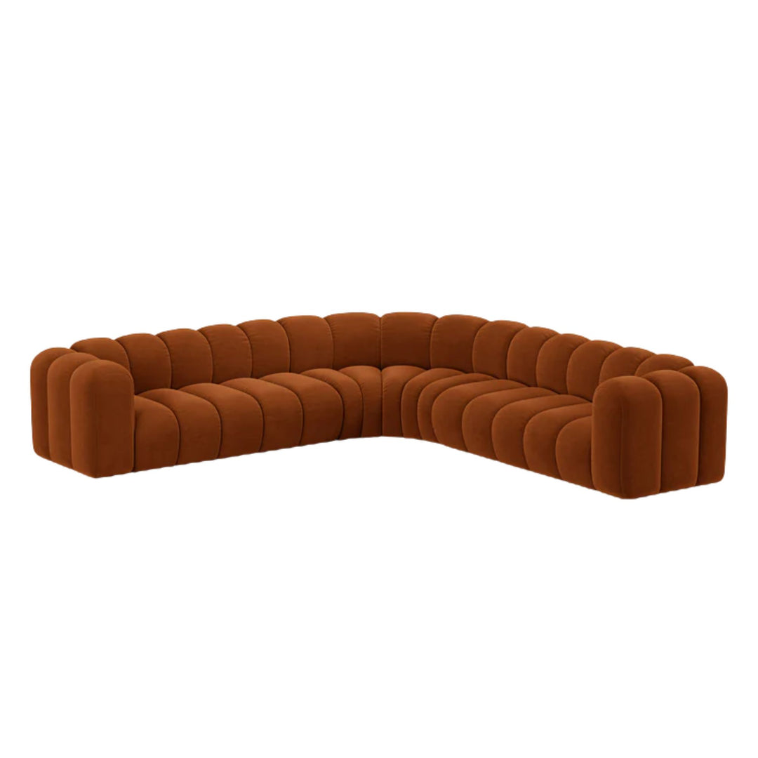 Canapé d'angle et fauteuil MICADONI Lupine 8 places en velours Terracotta