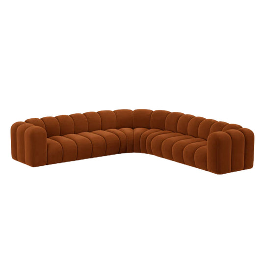 Canapé d'angle et fauteuil MICADONI Lupine 8 places en velours Terracotta