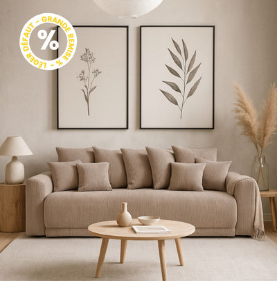 Canapé CHLOE convertible 3 places en velours côtelé taupe avec coffre Drawer