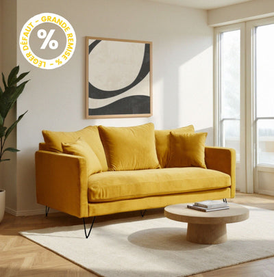 Canapé Villabon 3 places en velours jaune pieds epingle noir Drawer- Léger défaut