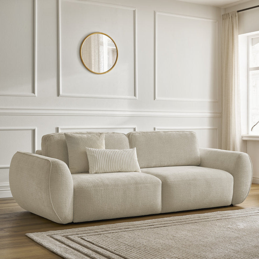Canapé droit convertible BOBOCHIC Denise 3 places tissu texturé beige