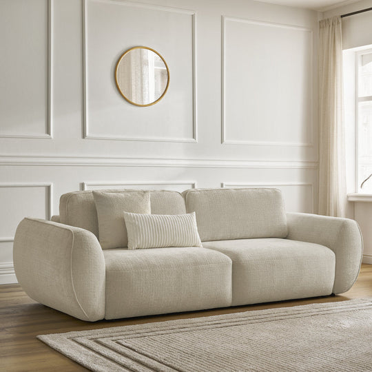Canapé droit convertible BOBOCHIC Denise 3 places tissu texturé beige